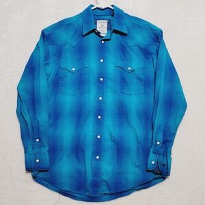 Panhandle Mens Shirt Sz M Long Sleeve Western Cowboy Pearl Snaps Rough Stock